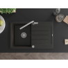 Mexen Bruno granitische gootsteen met 1 kamer, afdruiprek en keukenmengkraan Flora, zwart/goud metallic - 6513-75-670401-00