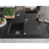 Mexen Bruno granit gootsteen 1-komorige met afdruiprek en keukenkraan Flora, zwart/goud metallic - 6513-75-670401-07