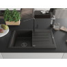 Mexen Bruno Granitspüle 1-Becken mit Abtropffläche und Küchenarmatur Flora, schwarz/goldener Metallic - 6513-75-670401-70-B