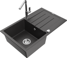 Mexen Bruno Granit-Spullsteen 1-Kummer mat Ofleefer an Kichendaarm Flora, schwaarz gesprenkelt - 6513-76-670401-00