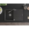 Mexen Bruno granīta izlietne ar 1 nodalījumu, noteces virsmu un Flora virtuves jaucējkrānu, melna ražota - 6513-76-670401-08