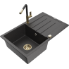 Mexen Bruno 1-becken Granitspüle mit Abtropffläche und Küchenarmatur Flora, schwarz gesprenkelt - 6513-76-670401-57-G
