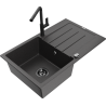 Mexen Bruno fregadero de granito de 1 cubeta con escurridor y grifo de cocina Flora, negro moteado - 6513-76-670401-70-B