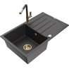 Mexen Bruno fregadero de granito de 1 cubeta con escurridor y grifo de cocina Flora, negro moteado - 6513-76-670401-75-G