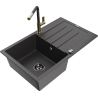 Mexen Bruno fregadero de granito de 1 cubeta con escurridor y grifo de cocina Flora, negro moteado - 6513-76-670401-75-B