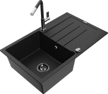 Mexen Bruno fregadero de granito de 1 seno con escurridor y grifo de cocina Flora, negro - 6513-77-670401-07-B