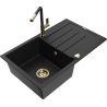 Mexen Bruno fregadero de granito 1-cubeta con escurridor y grifo de cocina Flora, negro - 6513-77-670401-57-G