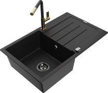 Mexen Bruno fregadero de granito de 1 seno con escurridor y grifo de cocina Flora, negro - 6513-77-670401-57-B
