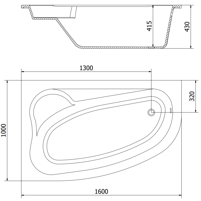 Mexen Westa kulmakylpyamme vasen 160 x 100 cm, valkoinen - 560116010001