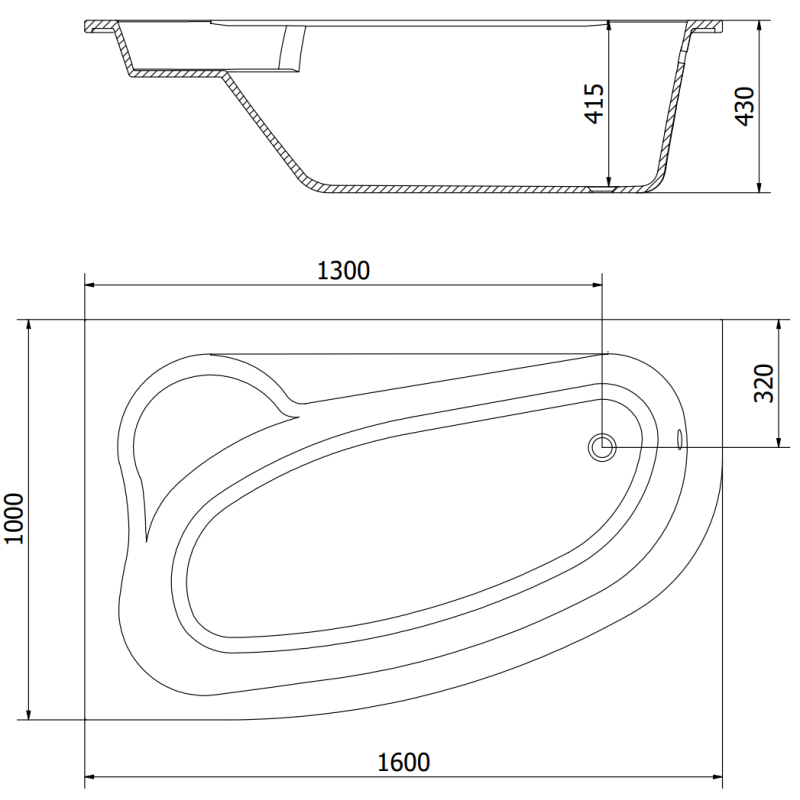 Mexen Westa vasca angolare sinistra 160 x 100 cm, bianca - 560116010001