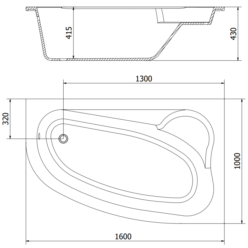 Mexen Westa Eckbadewanne rechts 160 x 100 cm, weiß - 560116010002