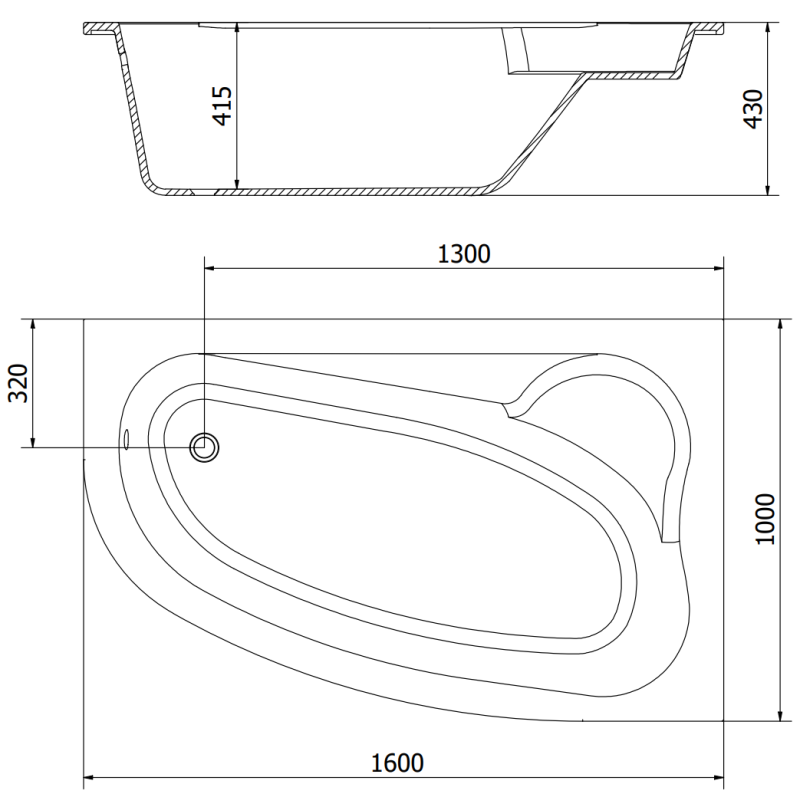 Mexen Westa γωνιακή μπανιέρα δεξιά 160 x 100 cm, λευκή - 560116010002