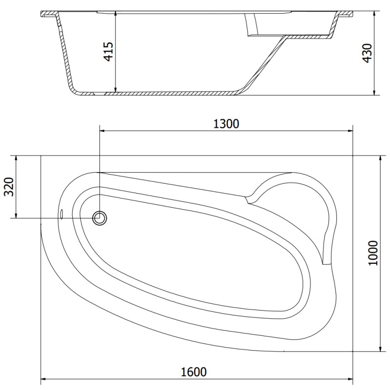Mexen Westa rechter hoekbadkuip 160 x 100 cm, wit - 560116010002