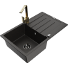 Mexen Bruno fregadero de granito de 1 seno con escurridor y grifo de cocina Rita, negro/oro metálico - 6513-75-670300-50-B