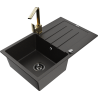 Mexen Bruno single-bowl granite sink with drainer and Rita kitchen tap, black/gold metallic - 6513-75-670300-50-B