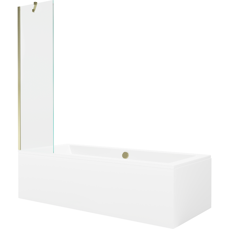 Mexen Cube Rechteckige Badewanne 170 x 80 cm mit Verkleidung und 1-flügeliger Abtrennung 50 cm, transparent, gold