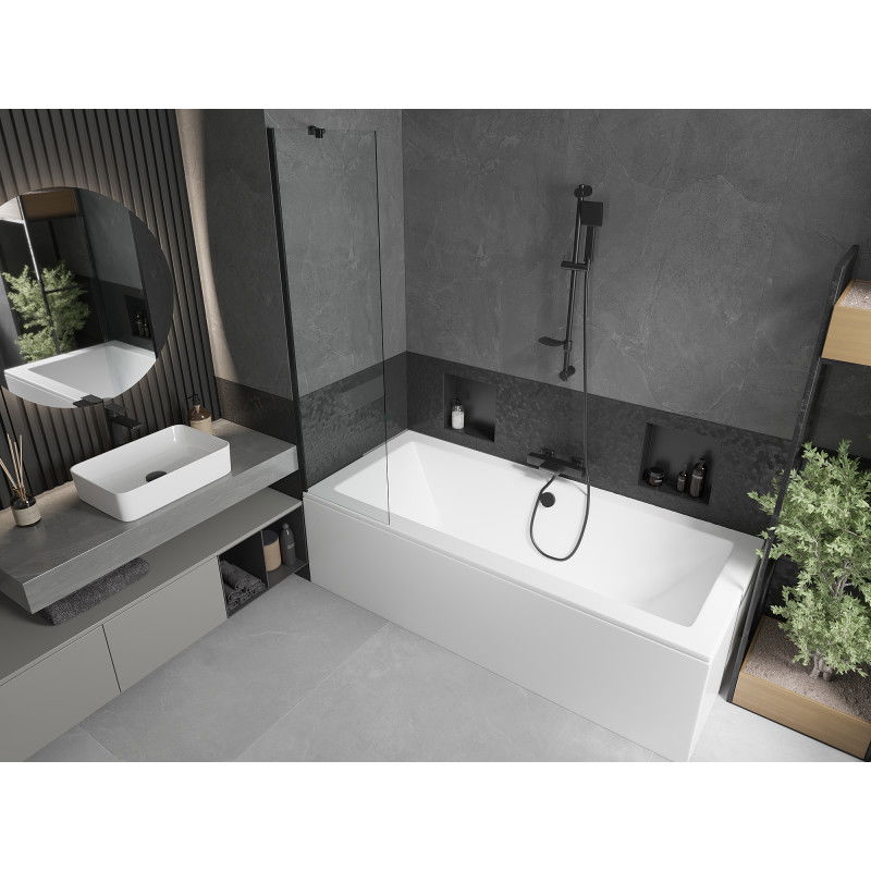 Mexen Cube Rechteckige Badewanne 170 x 80 cm mit Verkleidung und 1-flügeliger Duschwand 50 cm, transparent, schwarz