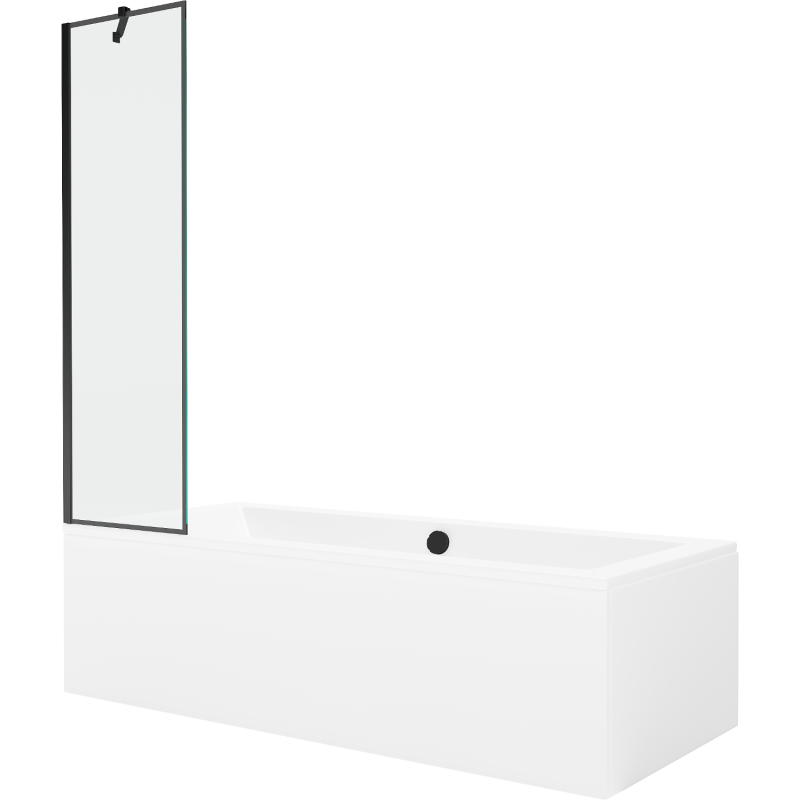 Mexen Cube wanna prostokątna 170 x 80 cm z obudową i parawanem 1-skrzydłowym 50 cm, czarny wzór - 550517080X9505007070