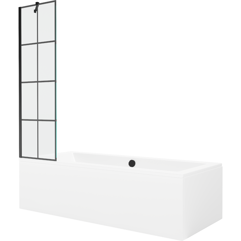 Mexen Cube Rechteckige Badewanne 170 x 80 cm mit Verkleidung und 1-flügeliger Trennwand 50 cm, schwarzes Muster