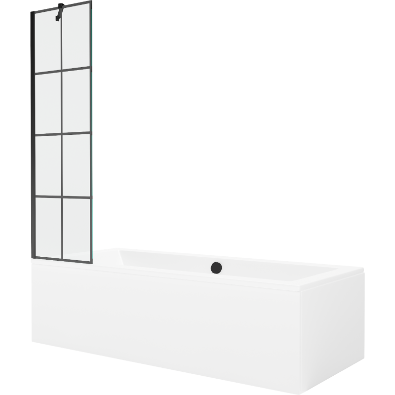 Mexen Cube rechthoekig bad 170 x 80 cm met ombouw en 1-delige paravent 50 cm, zwart patroon - 550517080X9505007077