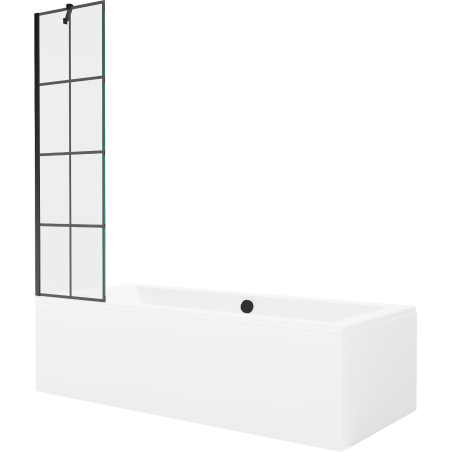 Mexen Cube Rechteckige Badewanne 170 x 80 cm mit Verkleidung und 1-flügeliger Trennwand 50 cm, schwarzes Muster