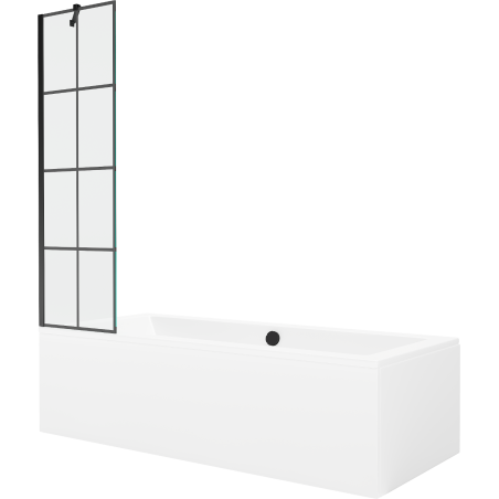 Mexen Cube rectangular bath 170 x 80 cm with casing and 1-wing screen 50 cm, black pattern - 550517080X9505007077