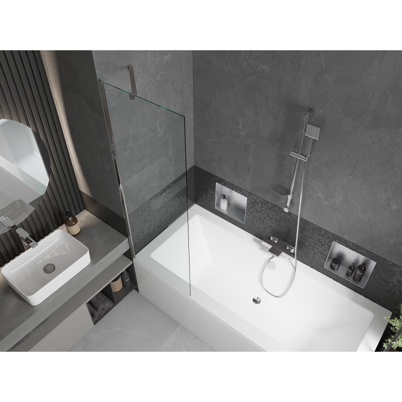 Mexen Cube rectangular bath 170 x 80 cm with casing and 1-wing screen 60 cm, transparent, chrome - 550517080X9506000001