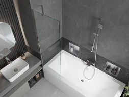 Mexen Cube vasca rettangolare 170 x 80 cm con pannello e paravento a 1 anta 60 cm, trasparente, cromo - 550517080X9506000001