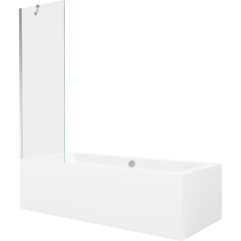 Mexen Cube taisnstūra vanna 170 x 80 cm ar apdari un vienas vērtņu starpsienu 60 cm, caurspīdīga, hromēta