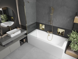Mexen Cube rechteckige Badewanne 170 x 80 cm mit Verkleidung und 1-flügeliger Duschwand 60 cm, transparent, gold - 550517080X95?