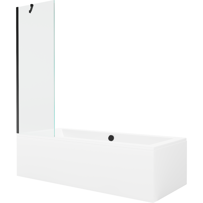 Mexen Cube rechteckige Badewanne 170 x 80 cm mit Verkleidung und einteiliger 60 cm Schwenkwand, transparent, schwarz