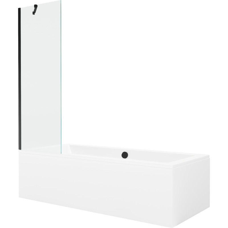 Mexen Cube taisnstūra vanna 170 x 80 cm ar pārklājumu un viendaļīgu ekrānu 60 cm, caurspīdīgs, melns
