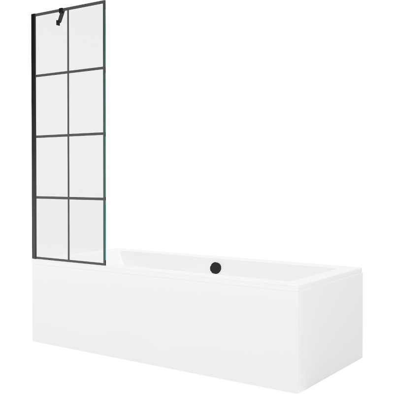 Mexen Cube rechthoekig bad 170 x 80 cm met ombouw en 1-deurs scherm 60 cm, zwart patroon - 550517080X9506007077