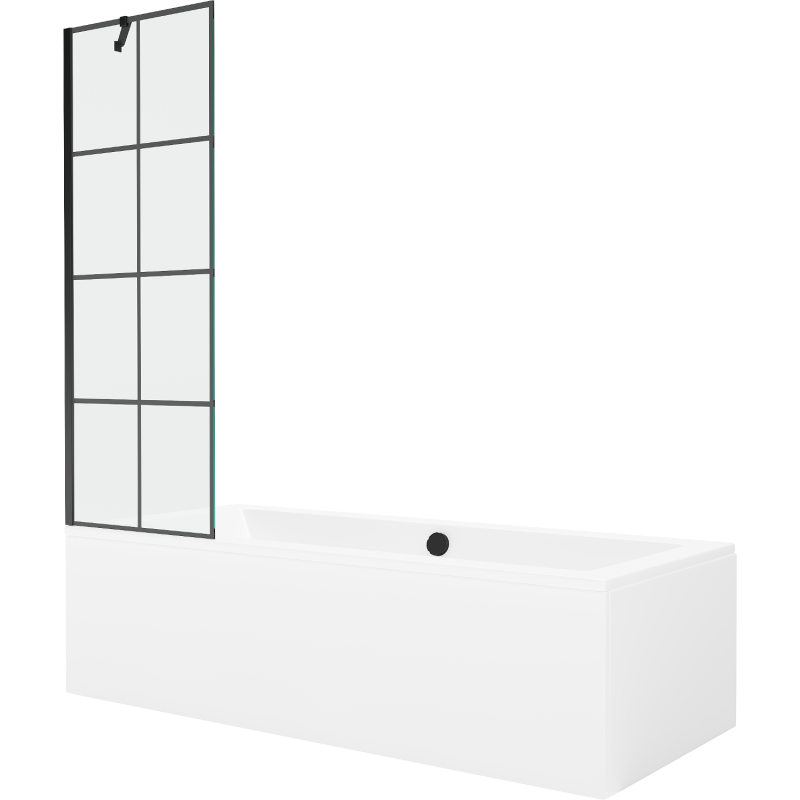 Mexen Cube wanna prostokątna 170 x 80 cm z obudową i parawanem 1-skrzydłowym 60 cm, czarny wzór - 550517080X9506007077
