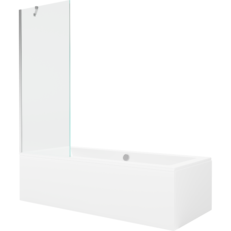 Mexen Cube Rechteckwanne 170 x 80 cm mit Verkleidung und 1-flügeliger Trennwand 70 cm, transparent, chrom - 550517080X950700000?