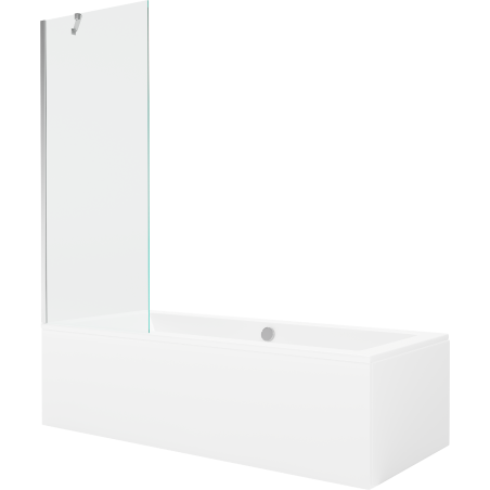 Mexen Cube Rechteckwanne 170 x 80 cm mit Verkleidung und 1-flügeliger Trennwand 70 cm, transparent, chrom - 550517080X950700000?