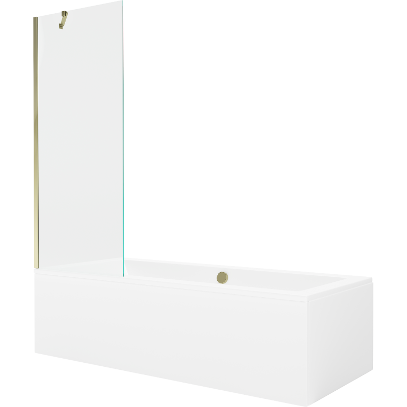 Mexen Cube rectangular bathtub 170 x 80 cm with enclosure and 1-wing screen 70 cm, transparent, gold - 550517080X9507000050