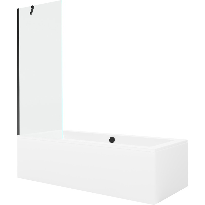Mexen Cube taisnstūra vanna 170 x 80 cm ar apvalku un vienas lapas ekrānu 70 cm, caurspīdīga, melna - 550517080X9507000070