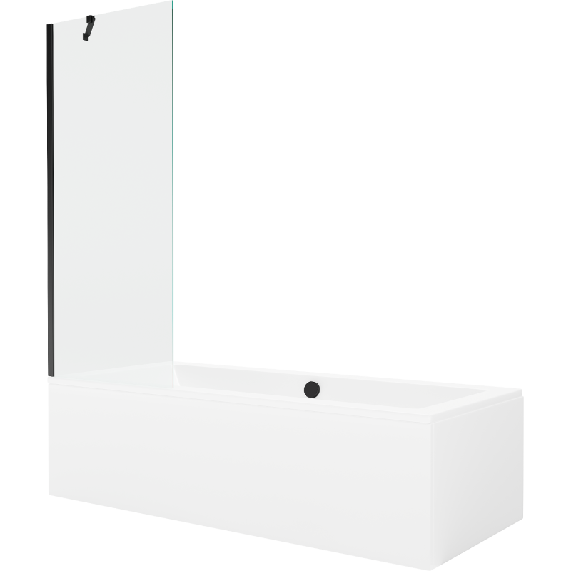 Mexen Cube wanna prostokątna 170 x 80 cm z obudową i parawanem 1-skrzydłowym 70 cm, transparent, czarny - 550517080X9507000070