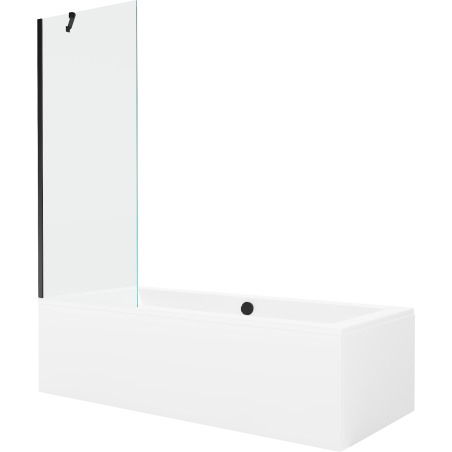 Mexen Cube wanna prostokątna 170 x 80 cm z obudową i parawanem 1-skrzydłowym 70 cm, transparent, czarny - 550517080X9507000070