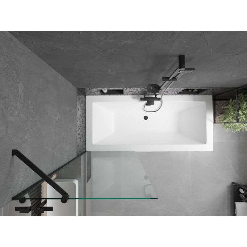 Mexen Cube rechthoekig bad 170 x 80 cm met ombouw en 1-vleugelig scherm 70 cm, transparant, zwart - 550517080X9507000070
