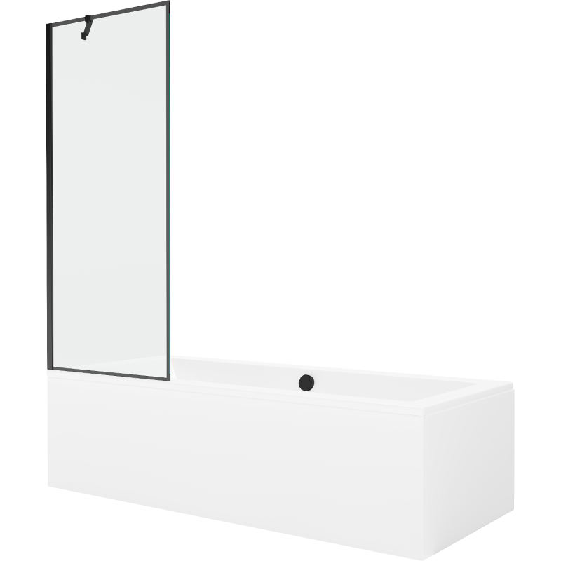 Mexen Cube baignoire rectangulaire 170 x 80 cm avec habillage et paravent à 1 volet 70 cm, motif noir - 550517080X9507007070