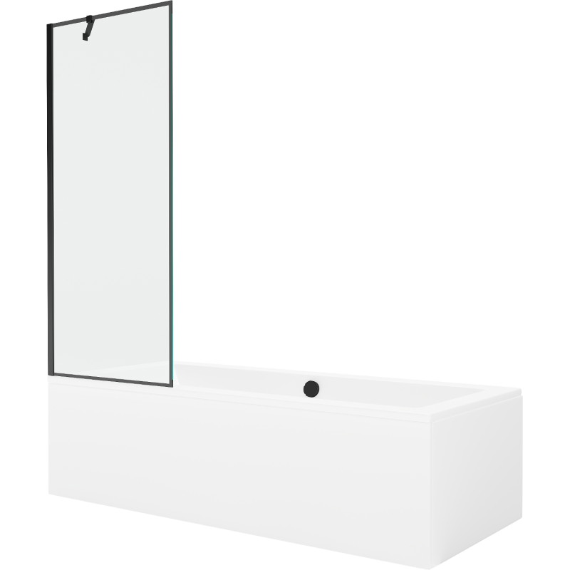 Mexen Cube taisnstūra vanna 170 x 80 cm ar apdari un 1 spārnu ekrānu 70 cm, melns raksts - 550517080X9507007070