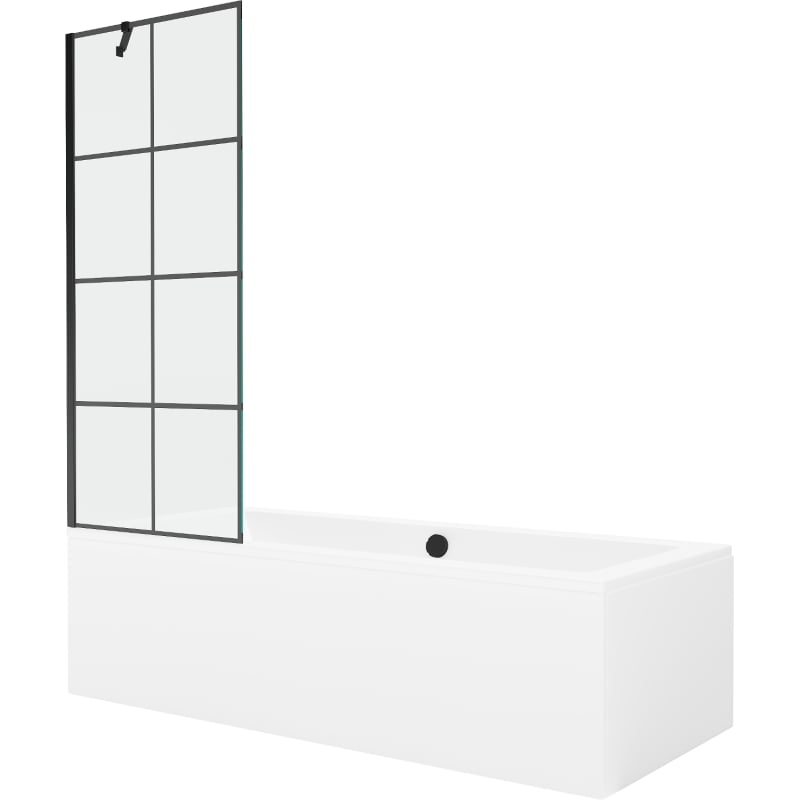 Mexen Cube pravokutna kada 170 x 80 cm s oblogom i jednoslojnim paravanom 70 cm, crni uzorak - 550517080X9507007077
