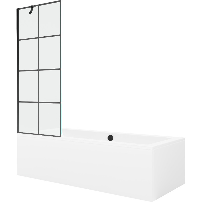 Mexen Cube wanna prostokątna 170 x 80 cm z obudową i parawanem 1-skrzydłowym 70 cm, czarny wzór - 550517080X9507007077