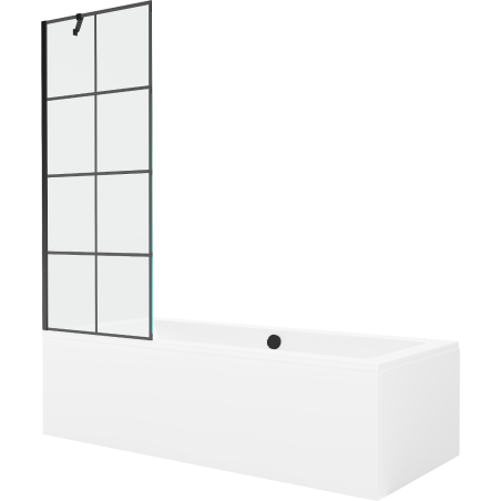 Mexen Cube rechteckige Badewanne 170 x 80 cm mit Verkleidung und einflügeligem Paravent 70 cm, schwarzes Muster