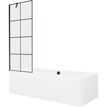 Mexen Cube rectangular bathtub 170 x 80 cm with housing and 1-wing screen 70 cm, black pattern - 550517080X9507007077