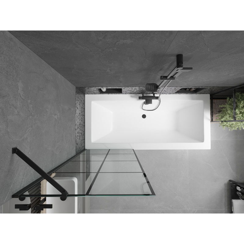 Mexen Cube rechthoekig bad 170 x 80 cm met ombouw en vouwbare scherm 70 cm, zwart patroon - 550517080X9507007077