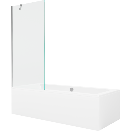 Mexen Cube bañera rectangular 170 x 80 cm con cubierta y mampara de 1 hoja 80 cm, transparente, cromo - 550517080X9508000001