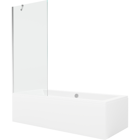 Mexen Cube rechteckige Badewanne 170 x 80 cm mit Verkleidung und 1-flügeliger Abtrennung 80 cm, transparent, chrom - 550517080X?